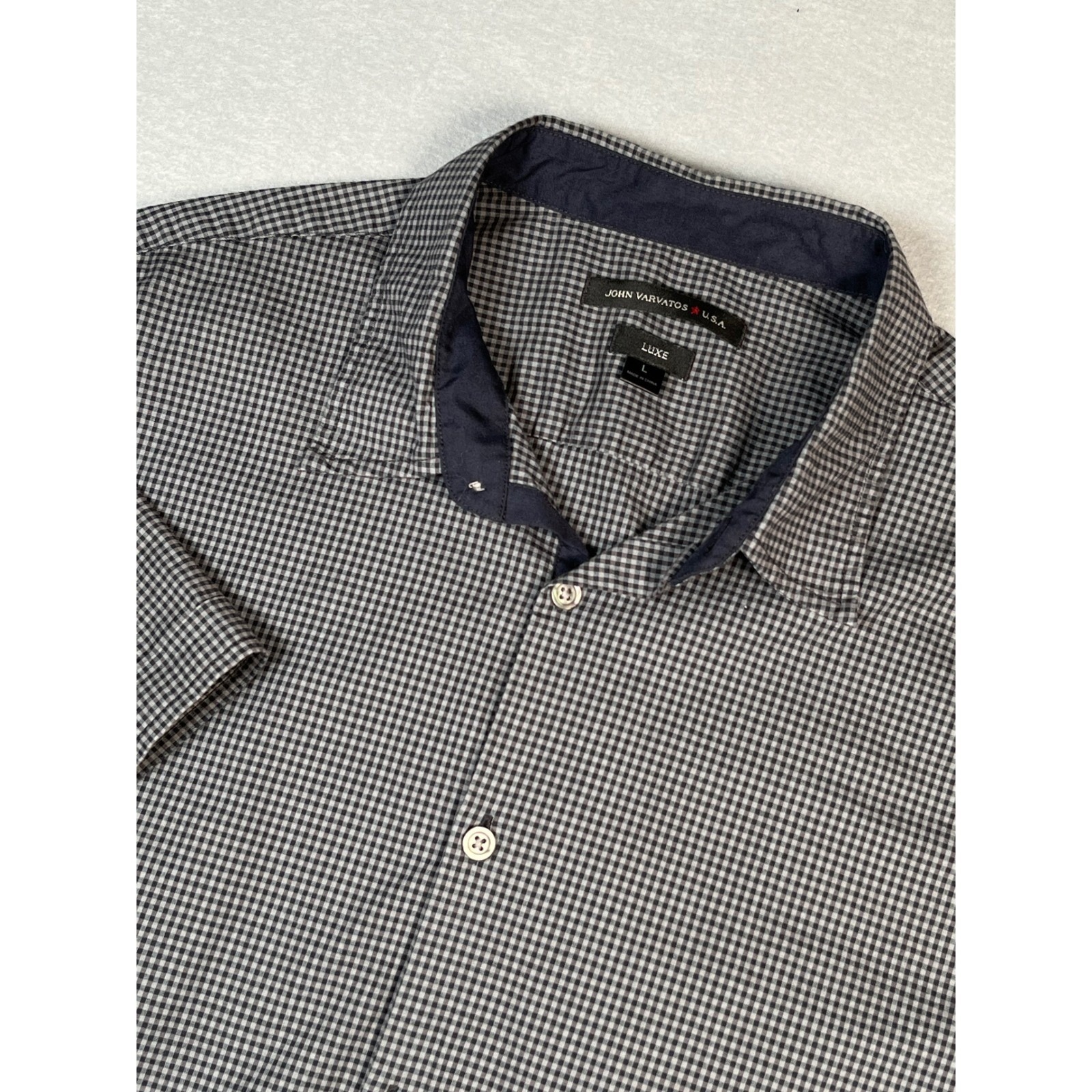 John Varvatos Usa Luxe Men Large Gingham Ss Button Up Peformance Stretch New